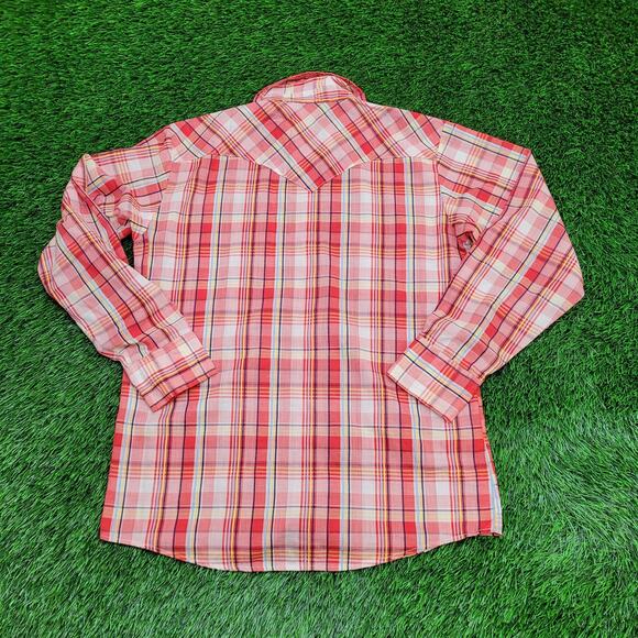 Vintage 80s Osh-Kosh Cowboy Plaid Shirt M/L 21x29 Pearl-Snap - Picture 2 of 12